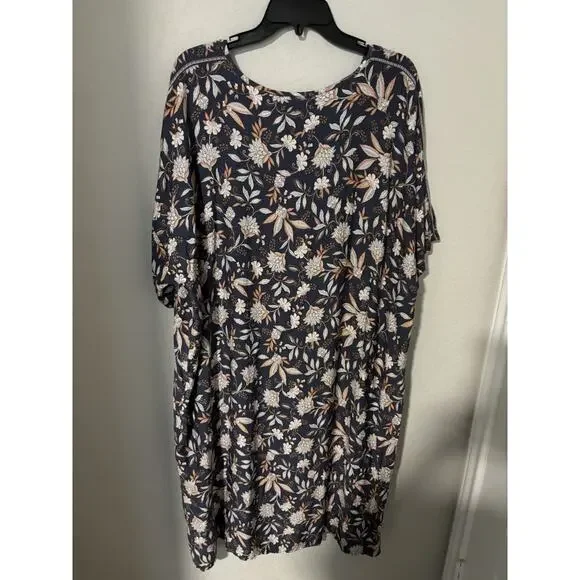 J. Jill Pure Jill Gray & Blush Pink Floral V-Neck Short Sleeve Shift Dress XL - Picture 4 of 5